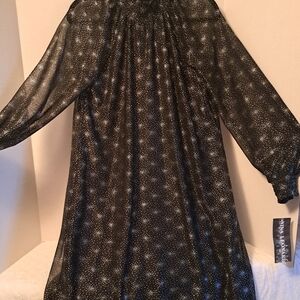 Black Sheer Silver Star Burst Dress, With Sheer Sleeves.